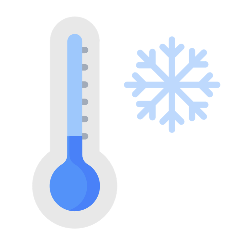 A cartoon image showing a temperature gauge displaying a low temperature and a snowflake.