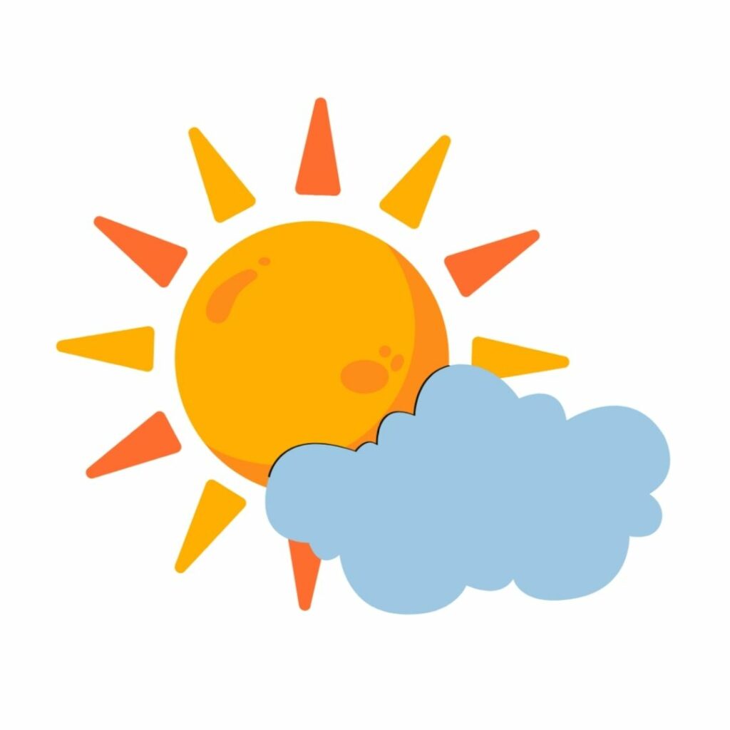 A cartoon image showing a sun with a cloud in front of it.